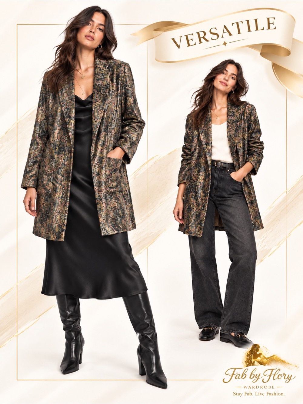 NKN Nekane Beyta Paisley Crushed Velvet Long Blazer/Jacket – NWT – Size M/L